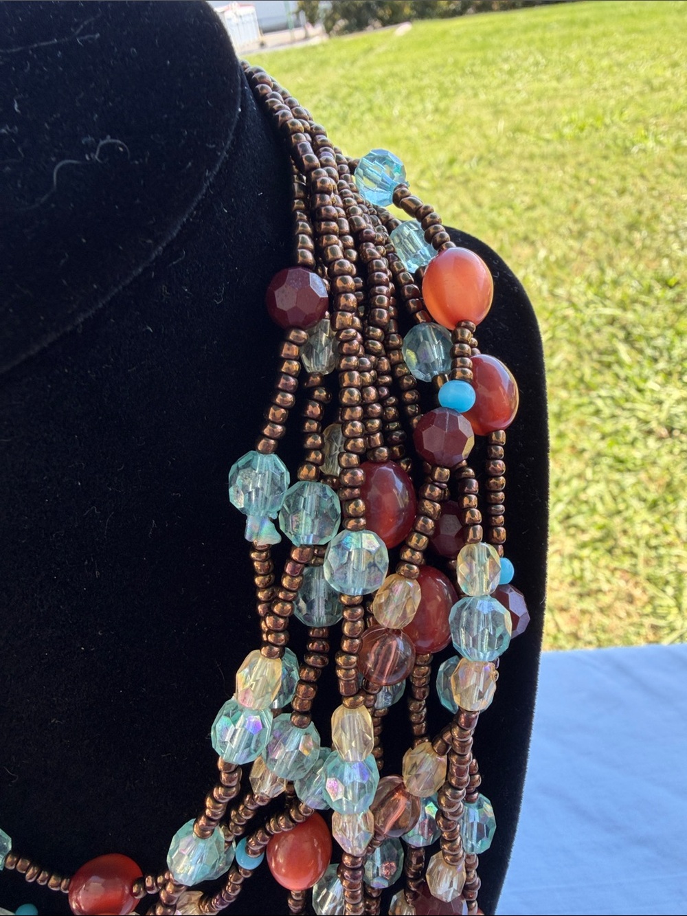 Layered Beaded Necklace - Blue & Brown - Picture 4 of 8